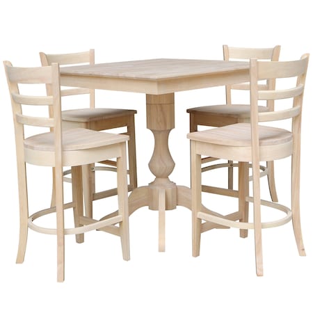 International Concepts 36 in. x 36 in. Square Top Pedestal Table  With 4 Counter Height Stools Set of 5 K-3636TP-11B-S6172-4